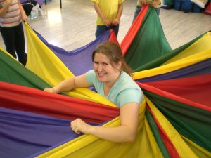 Alex Ruaux playing parachute games